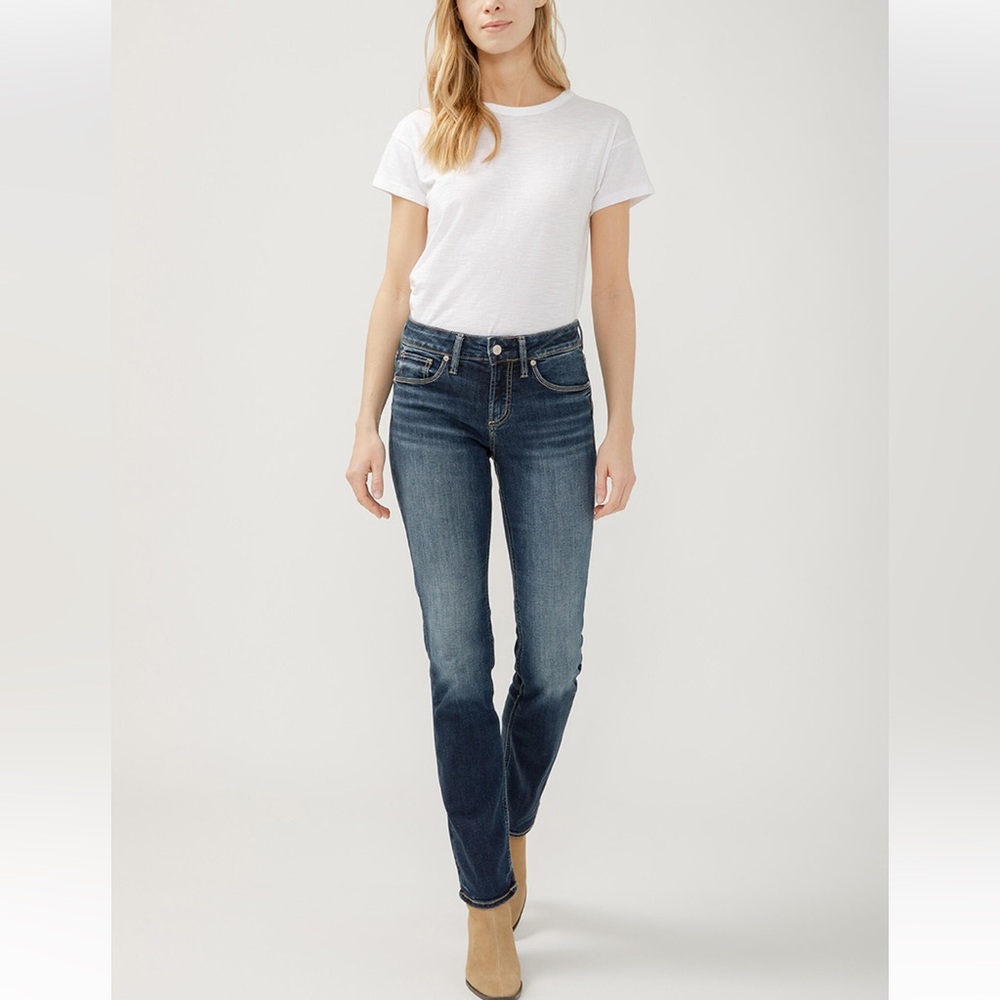 Silver jeans dark wash suki straight embroidered jeans - Picture 2 of 5